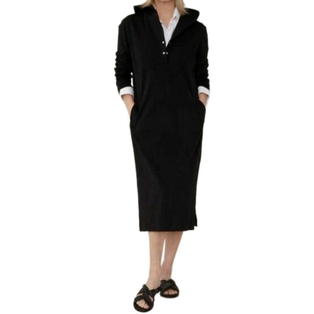 New Brian Bailey Black Hooded Sweatshirt Midi Dress Size Large bin 1C